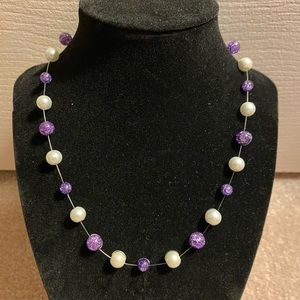 💍Handmade, natural pearl and shattered crystal necklace, floating bead style💍